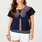 Style & Co Women's Embroidered Tie Neck Top Blue Size Small