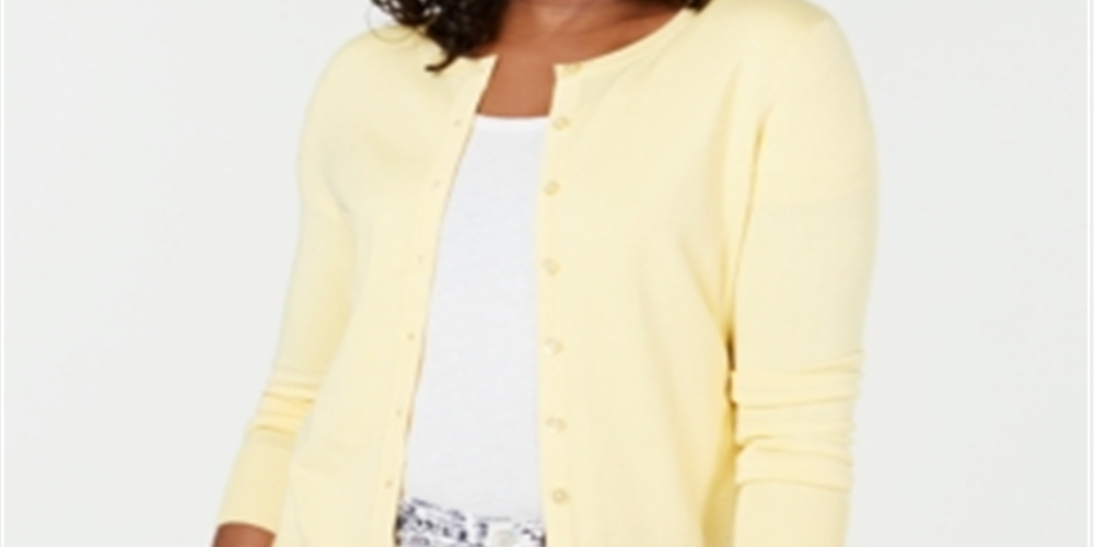 Charter Club Women's Long Sleeve Button Front Cardigan Yellow Size Small