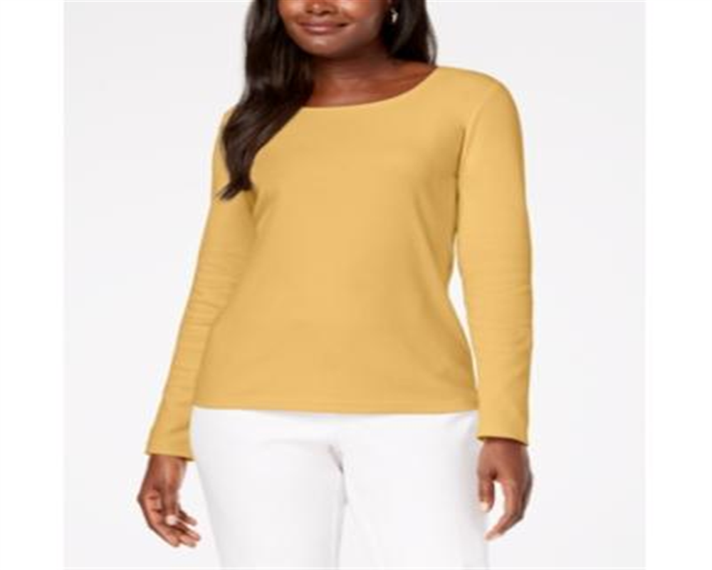 Karen Scott Women's Cotton Scoop Neck Top Gold Size X-Large