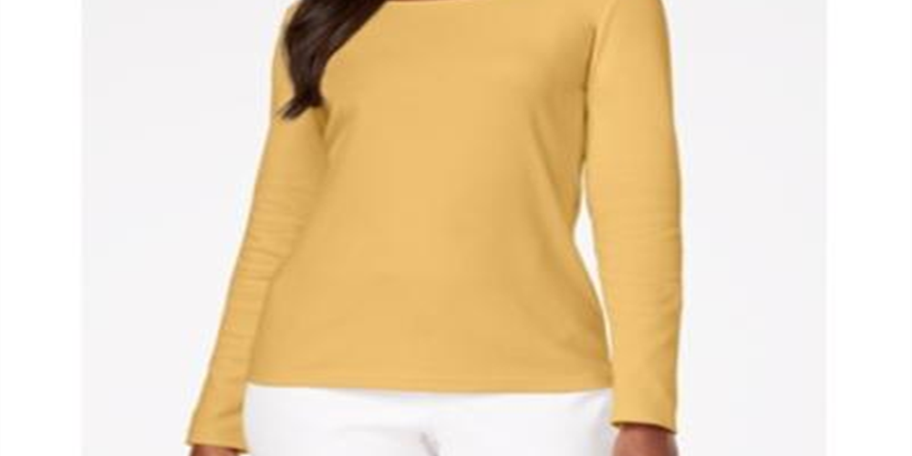 Karen Scott Women's Cotton Scoop Neck Top Gold Size X-Large