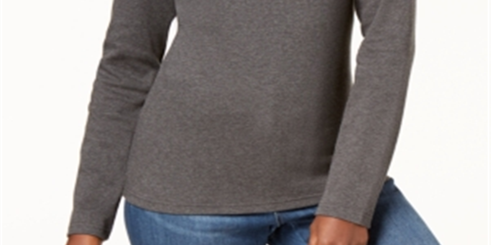 Karen Scott Women's Cotton Mock Neck Top Gray Size Small