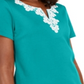 Karen Scott Women's Crochet Trim Split Neck Top Green Size X-Small