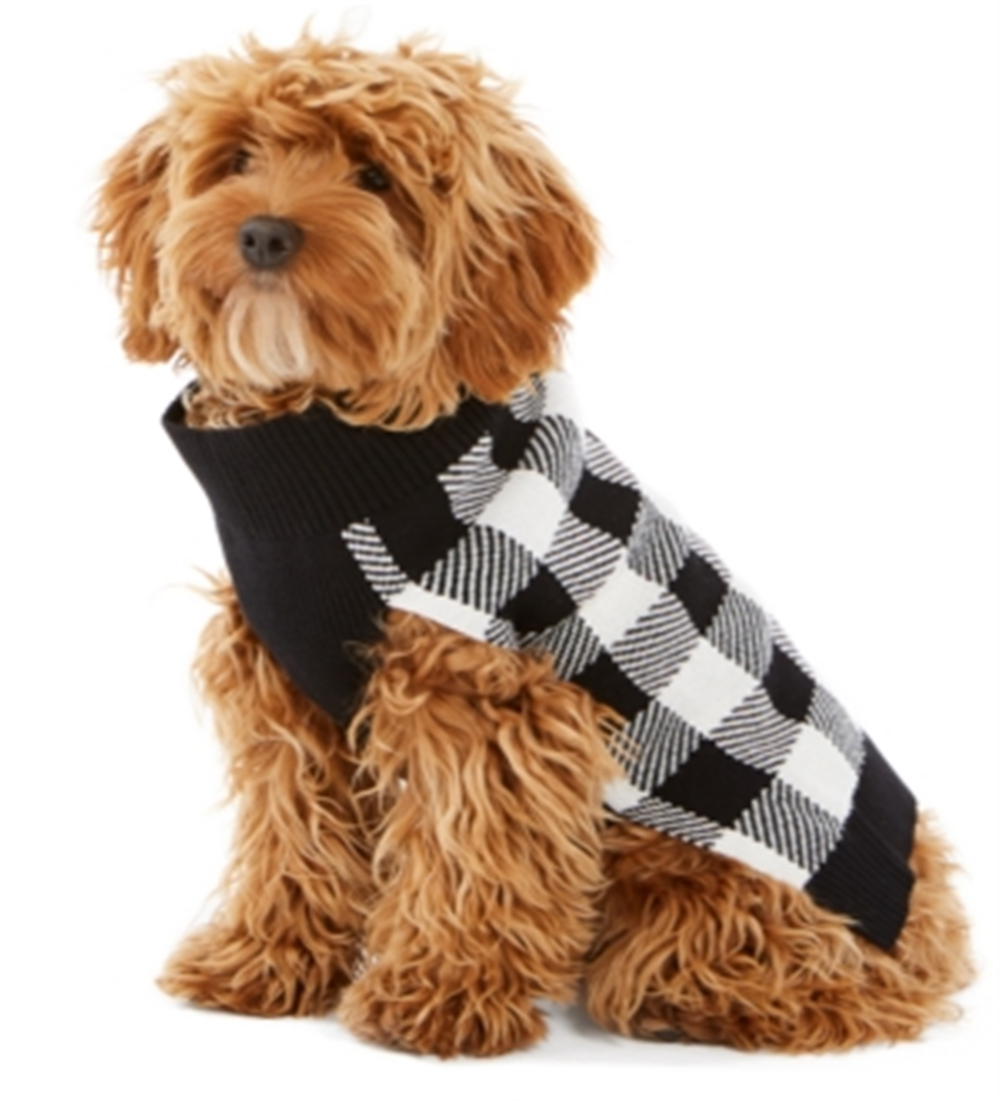 Charter Club Women's Check Print Dog Family Sweater White Size X-Small