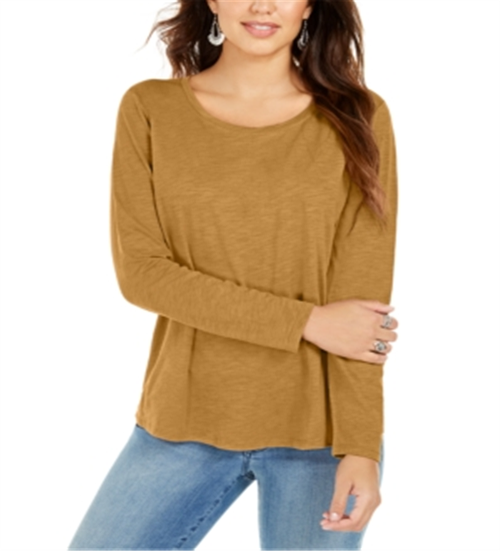 Style & CoWomen's Long Sleeve Crewneck Top Yellow Size Large
