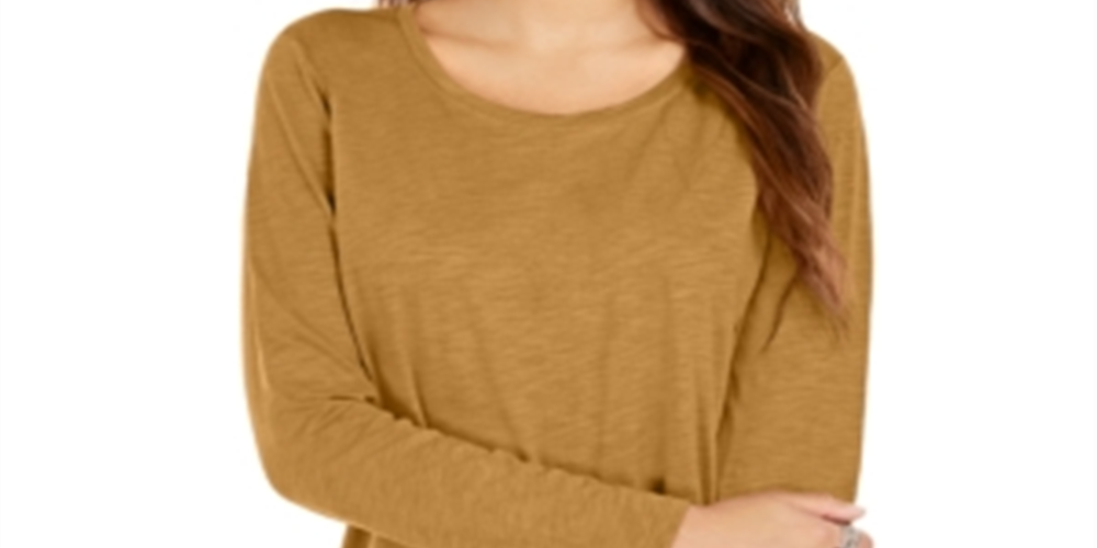 Style & CoWomen's Long Sleeve Crewneck Top Yellow Size Large