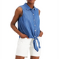 Charter Club Women's Sleeveless Point Collar Top Blue Size 4