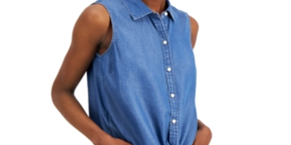 Charter Club Women's Sleeveless Point Collar Top Blue Size 4