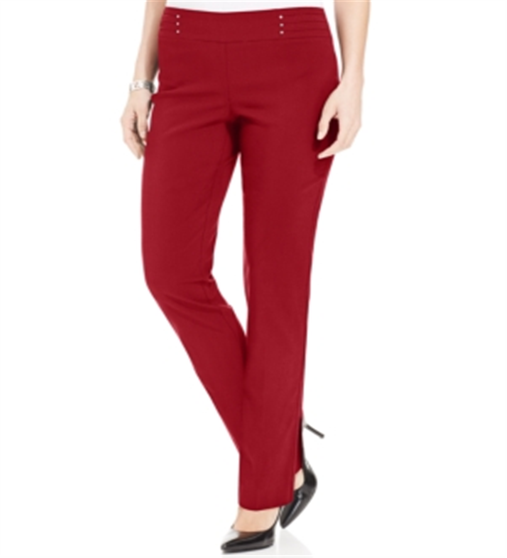 JM Collection Women's Solid Straight Leg Pants Red Size Petite Small