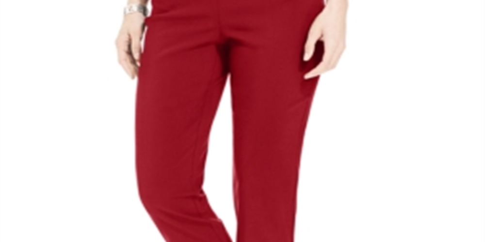 JM Collection Women's Solid Straight Leg Pants Red Size Petite Small