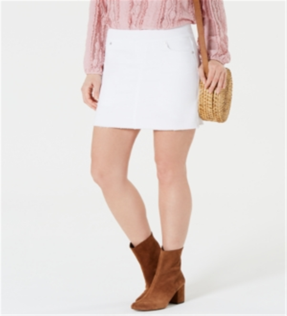 Style & Co Women's Frayed Pull on Denim Skort White Size M