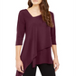 Alfani Women's Asymmetrical hem 3/4 Sleeve V Neck Top Red Size X-Large