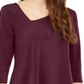 Alfani Women's Asymmetrical hem 3/4 Sleeve V Neck Top Red Size X-Large