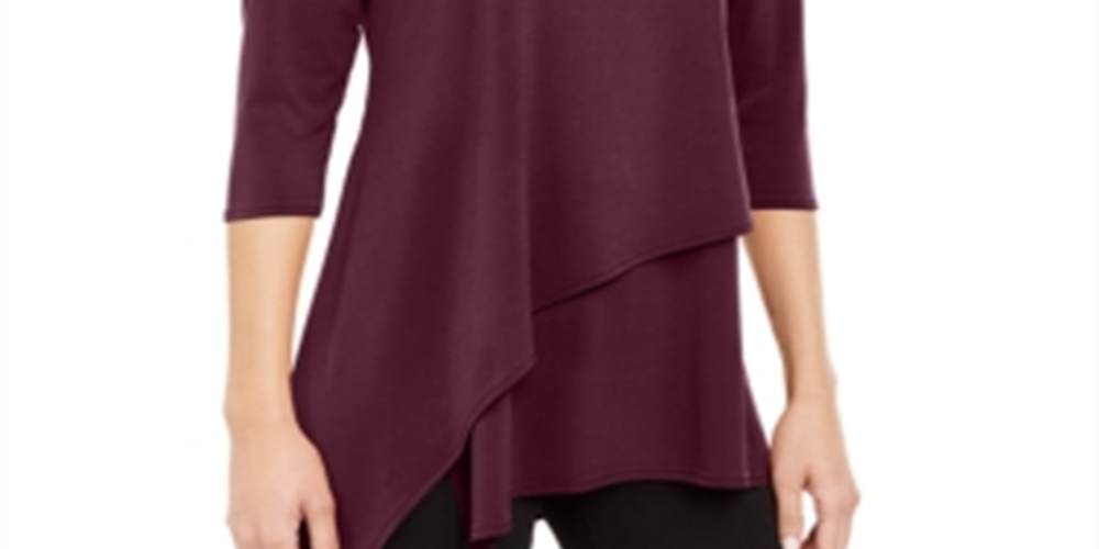 Alfani Women's Asymmetrical hem 3/4 Sleeve V Neck Top Red Size X-Large