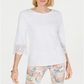 Charter Club Women's Lace Sleeve Top  White Size Petite XL