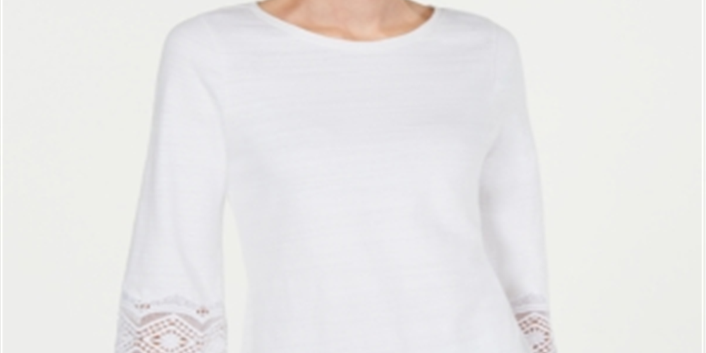 Charter Club Women's Lace Sleeve Top  White Size Petite XL