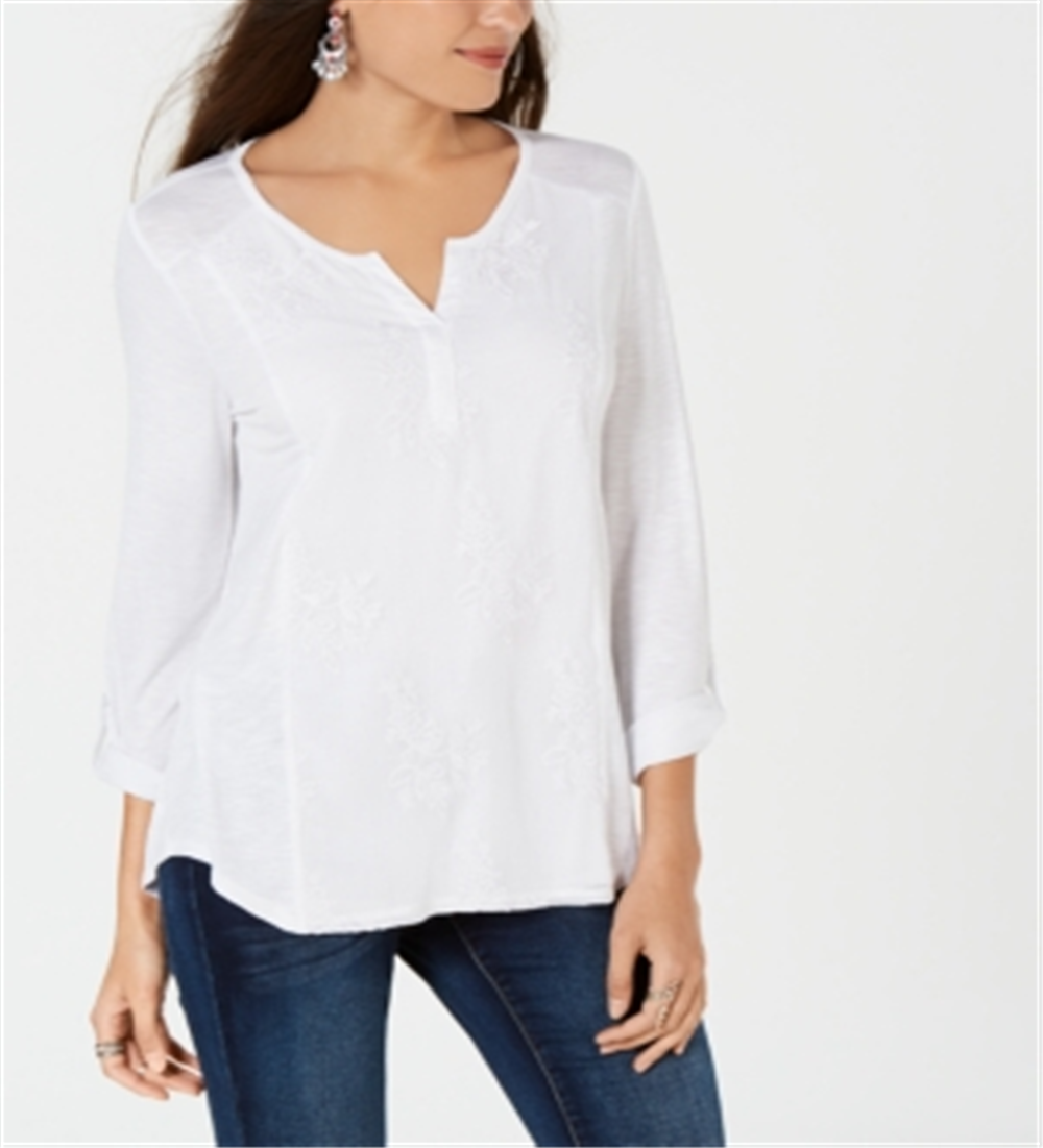 Style & CoWomen's Embroidered Contrast Top White Size Small