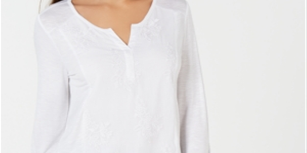 Style & CoWomen's Embroidered Contrast Top White Size Small
