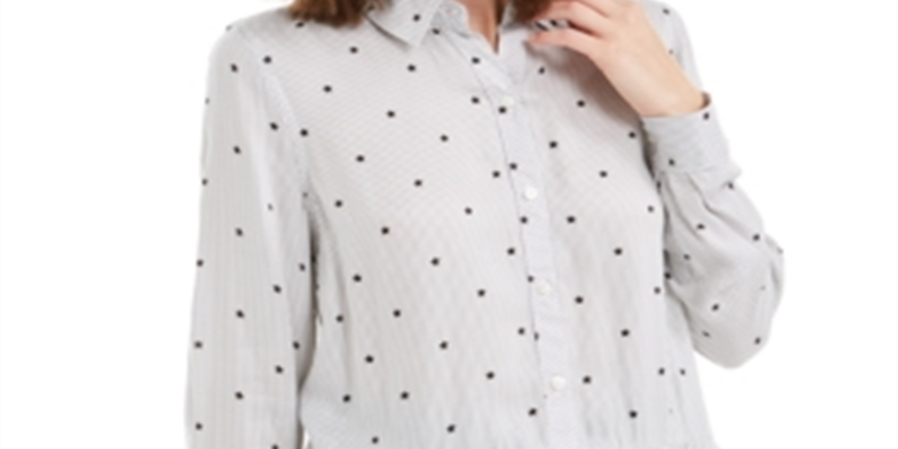 Maison Jules Women's Pinstripe Long Sleeve Button up Top White Size Medium