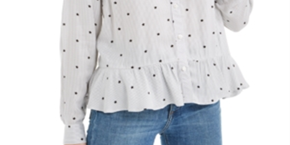 Maison Jules Women's Pinstripe Long Sleeve Button up Top White Size Medium