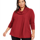 JM Collection Women's Lace up Cowlneck Sweater Red Size 1X