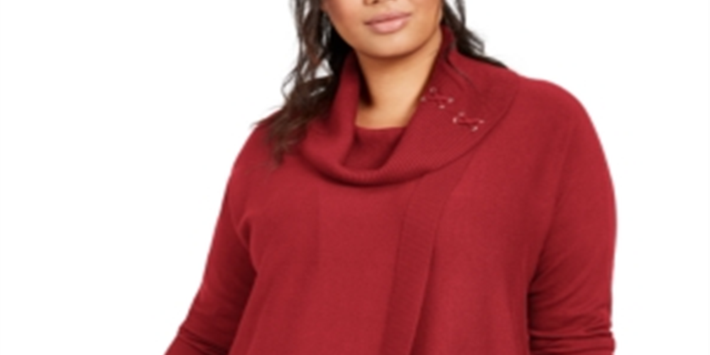 JM Collection Women's Lace up Cowlneck Sweater Red Size 1X
