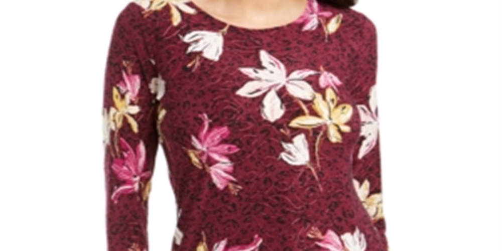 JM Collection Women's Printed Jacquard Top Purple Size Petite L