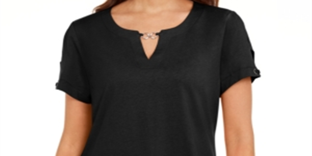 Karen Scott Women's Keyhole T-Shirt Black Size X-Large