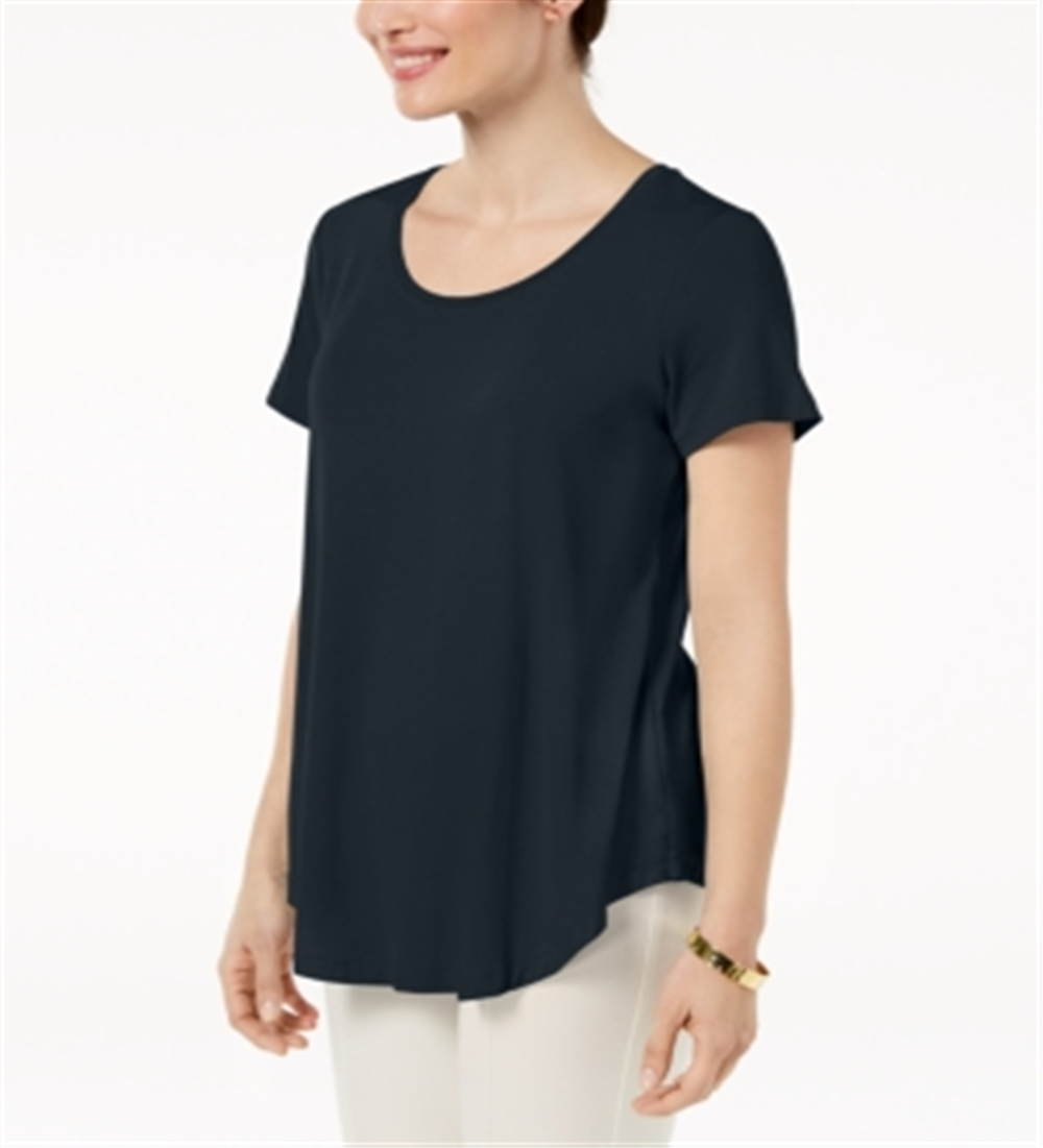 JM Collection Women's Scoop Neck Top Navy Size Medium