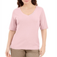 Karen Scott Women's Button Detail V Neck Top Pink Size X-Small