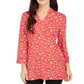 Charter Club Women's Floral Print Split Neck Tunic Red Size X-Small