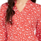 Charter Club Women's Floral Print Split Neck Tunic Red Size X-Small