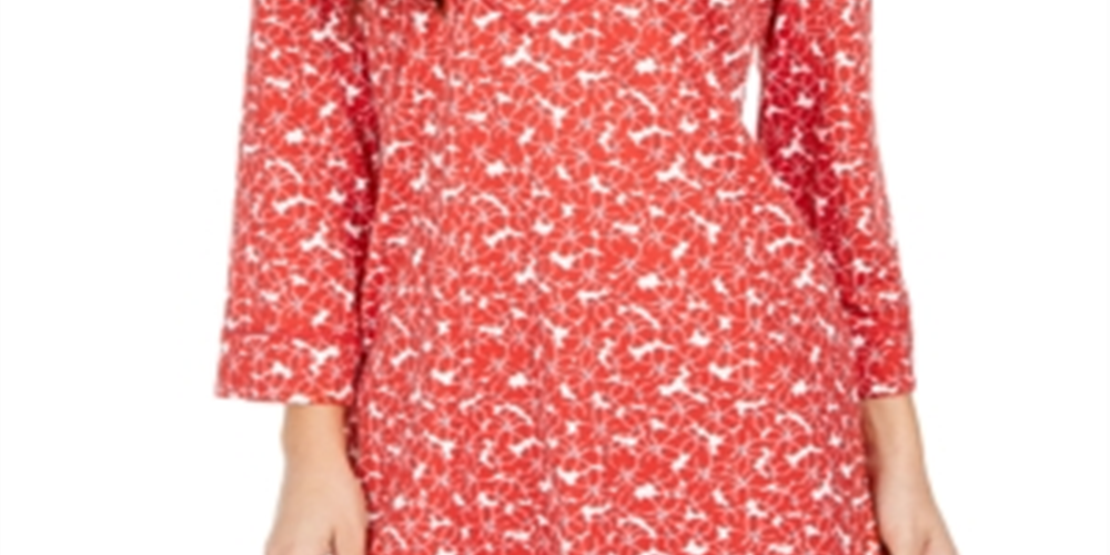Charter Club Women's Floral Print Split Neck Tunic Red Size X-Small