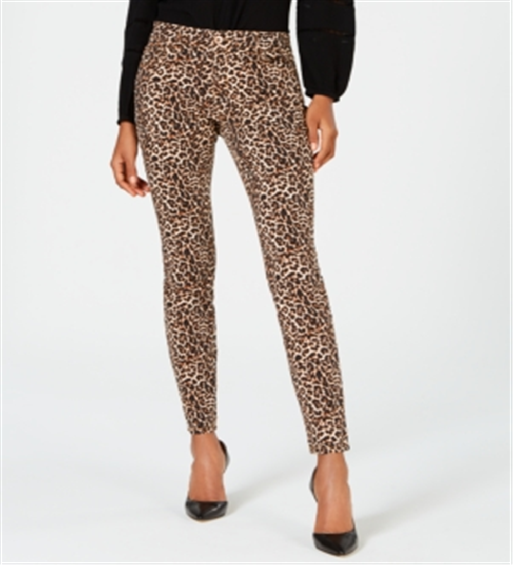 INC International Concepts Women's Animal Print Skinny Pants Beige Size 6 Petite