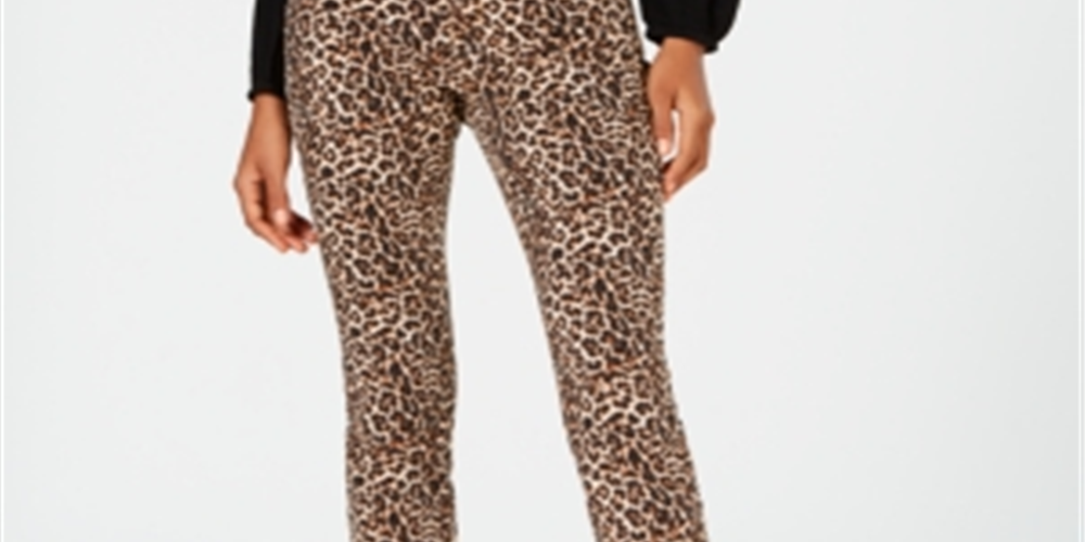 INC International Concepts Women's Animal Print Skinny Pants Beige Size 6 Petite