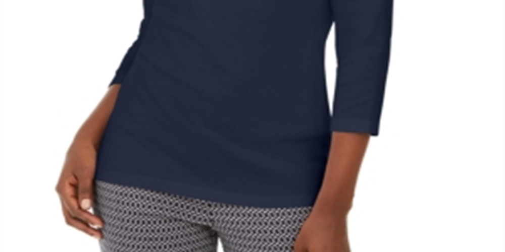 Karen Scott Women's Grommet Trim Cotton Top Blue Size Small