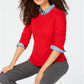 Charter Club Women's Patterned Long Sleeve Crew Neck Sweater Red Size Petite Small