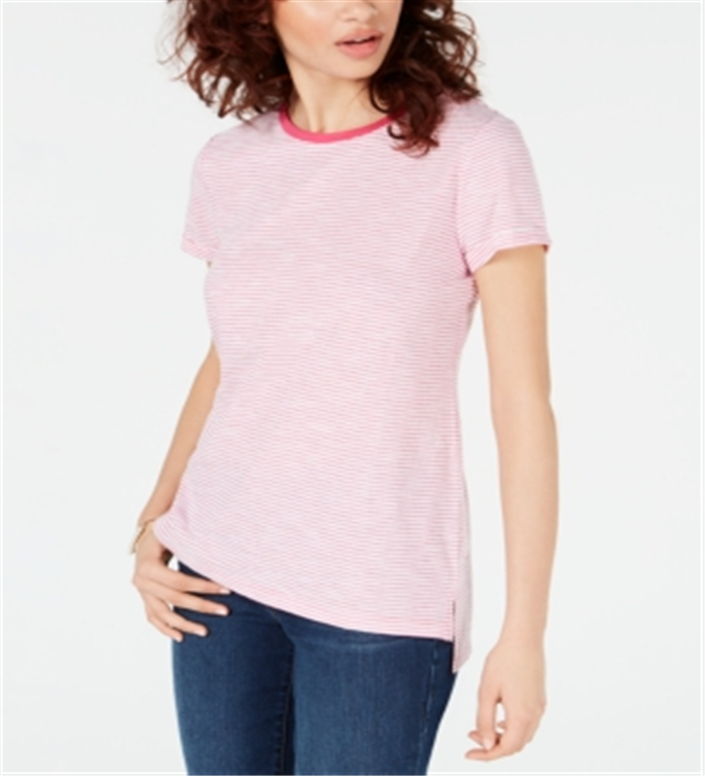 Maison Jules Women's Crewneck Ringer T-Shirt Pink Size X-Small