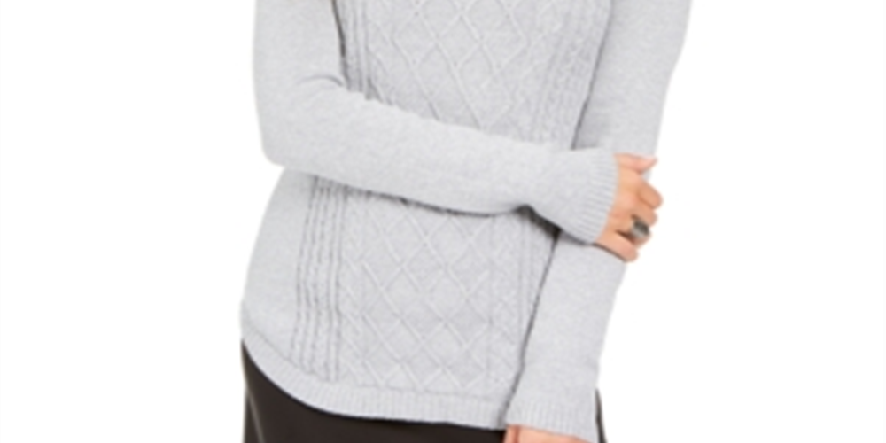 Charter Club Women's Metallic Crewneck Cable Knit Sweater Gray Size Large