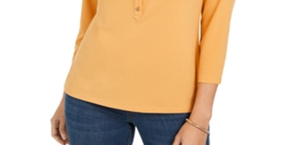 Charter Club Women's Knit Polo Shirt Yellow Size Small