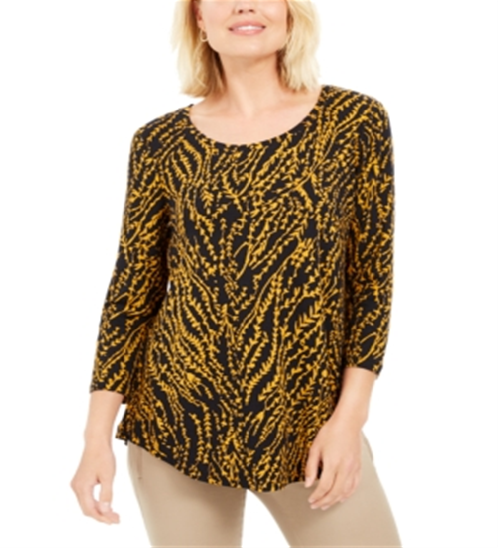 JM Collection Women's Floral Print Top Black Size Large