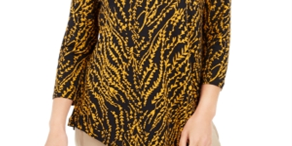 JM Collection Women's Floral Print Top Black Size Large