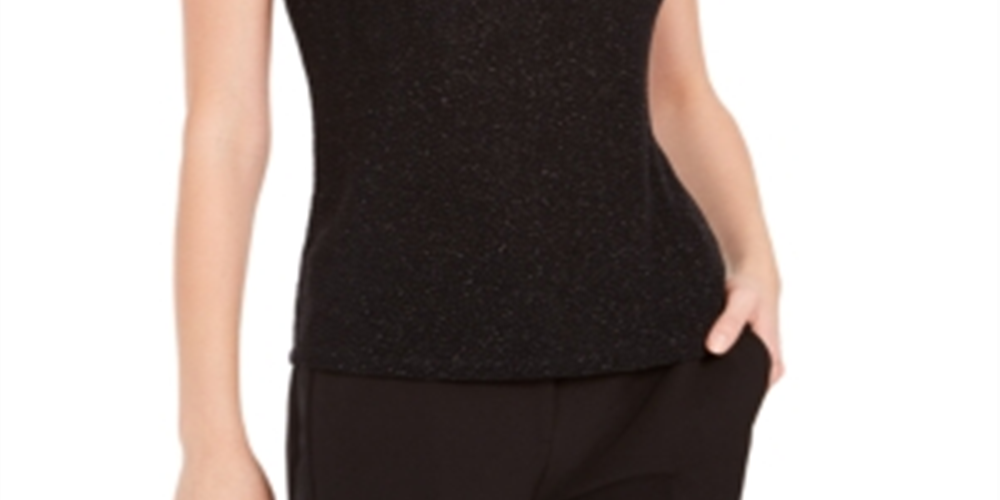 Bar III Women's Textured Sparkle Top Black Size Medium