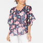 Style & CoWomen's Retro Scarf Print Pintuck Pleat Top Blue Size X-Small