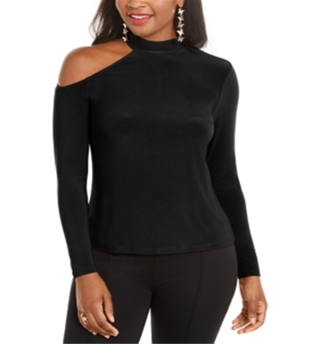 Thalia Sodi Women's Cold Shoulder Mock Neck Top Black Size  Small