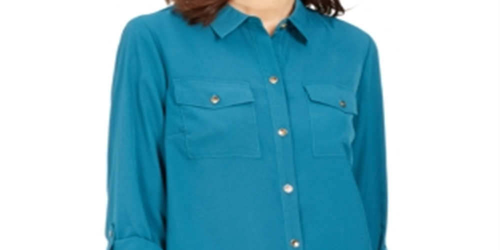 Charter Club Women's Two Pocket Shirt Green Size Small