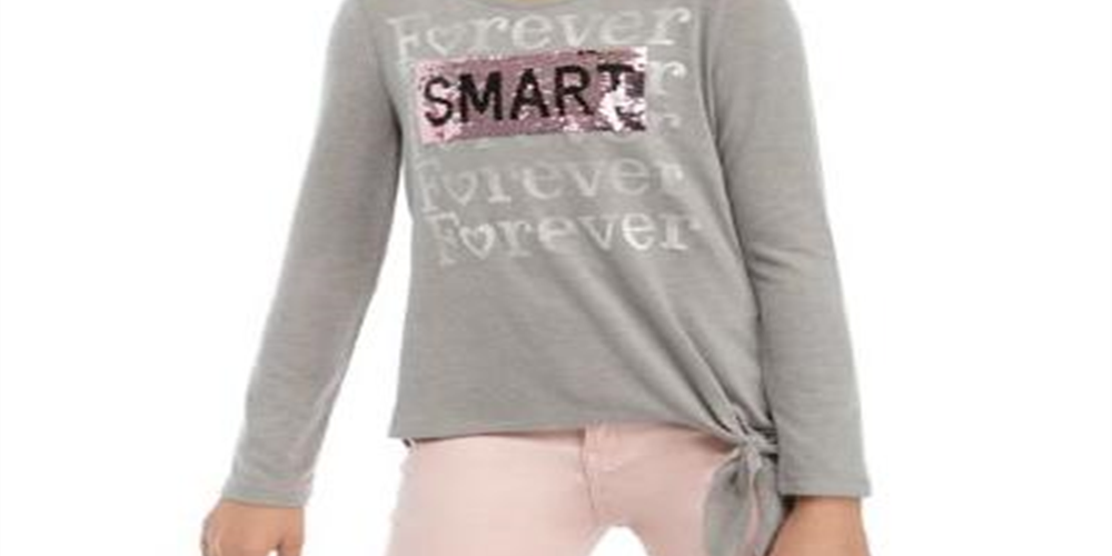 Beautees Big Girl's Forever Smart & Kind Flip Sequin Top Gray Size Medium