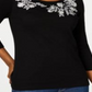Karen Scott Women's Embroidered 3/4 Sleeve Top Black Size Petite Medium