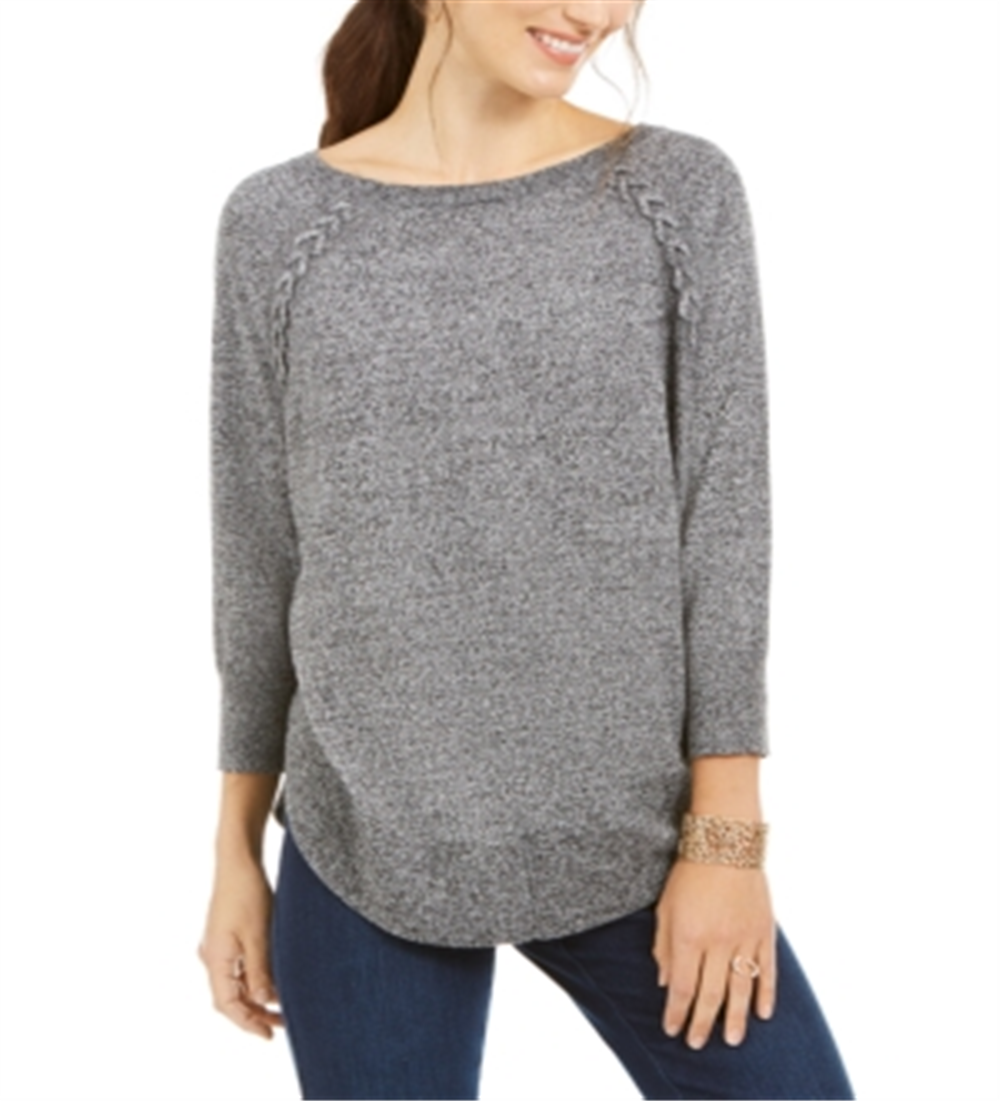 Style & Co Women's Lace up Chevron Trim Sweater Black  Medium