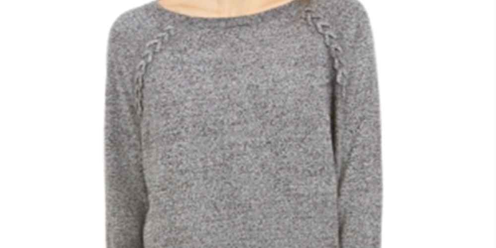 Style & Co Women's Lace up Chevron Trim Sweater Black  Medium
