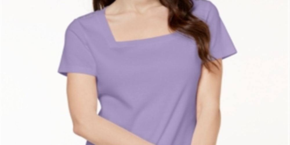 Karen Scott Women's Cotton Square Neck Button Shoulder T-Shirt Purple Size XX-Large